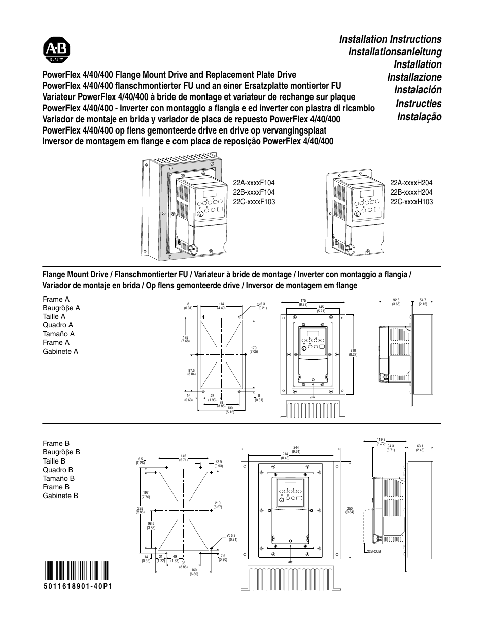 Rockwell Automation 22C PowerFlex 4/40/400 Flange Mount User Manual | 4 pages