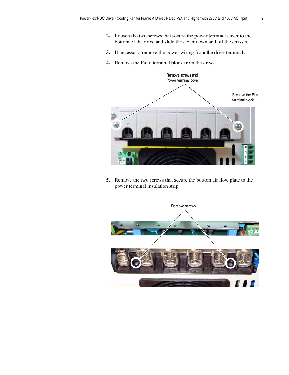 Rockwell Automation 20P PowerFlex DC Drive - Cooling Fan for Frame A Drives Above 73A at 230V 460V AC User Manual | Page 3 / 6