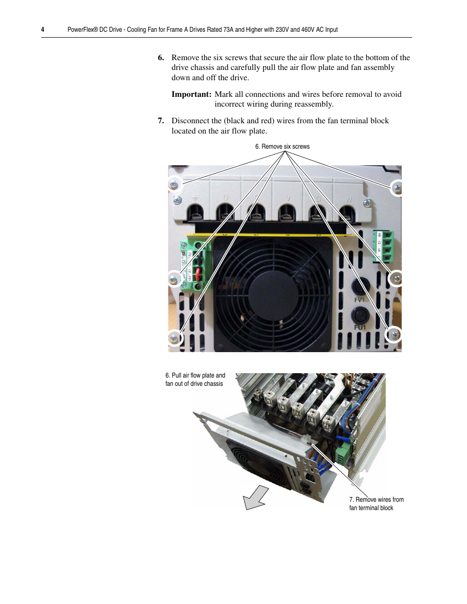 Rockwell Automation 20P PowerFlex DC Drive - Cooling Fan for Frame A Drives Above 73A at 230V 460V AC User Manual | Page 4 / 6