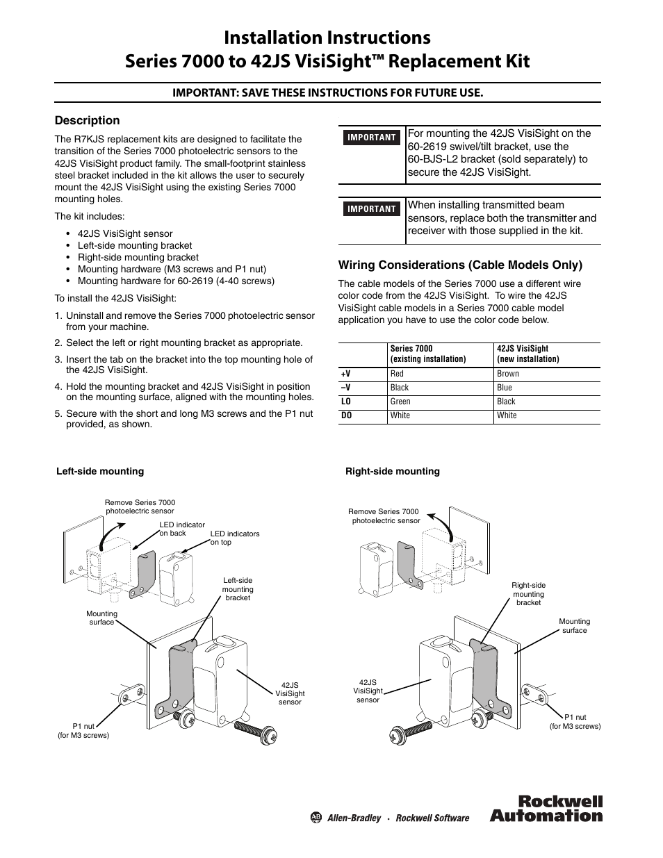 Rockwell Automation 42JS Series 7000 to 42JS VisiSight Replacement Kit User Manual | 2 pages