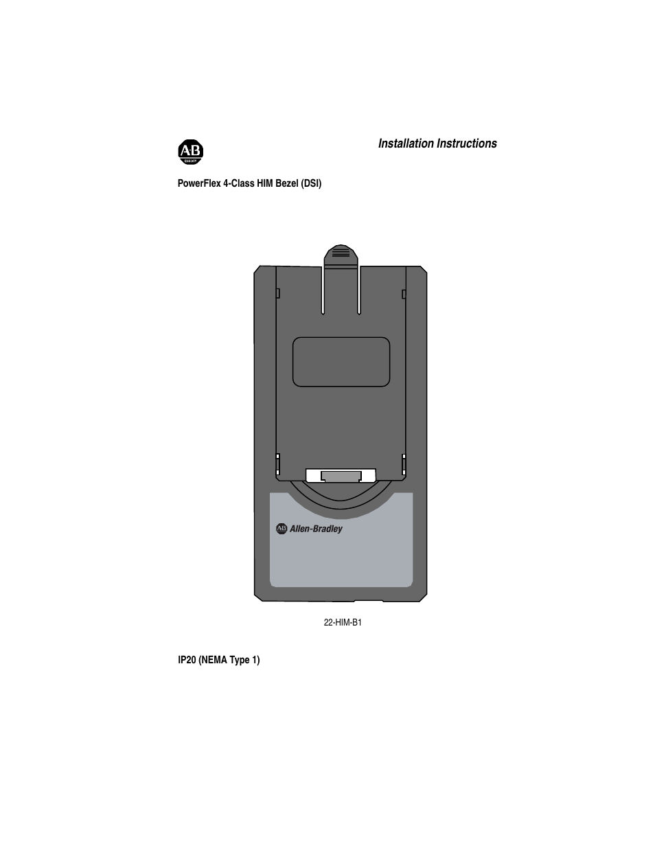 Rockwell Automation 22-HIM-B1 PowerFlex 4-Class HIM Bezel (DSI) User Manual | 4 pages