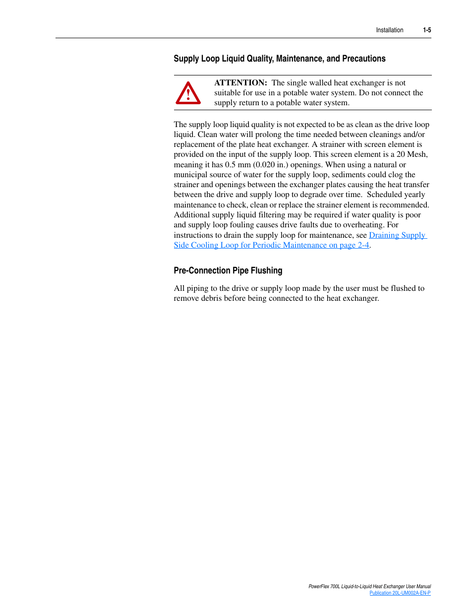 Pre-connection pipe flushing | Rockwell Automation 20L-LL PowerFlex 700L Liquid-to-Liquid Heat Exchanger User Manual | Page 15 / 40