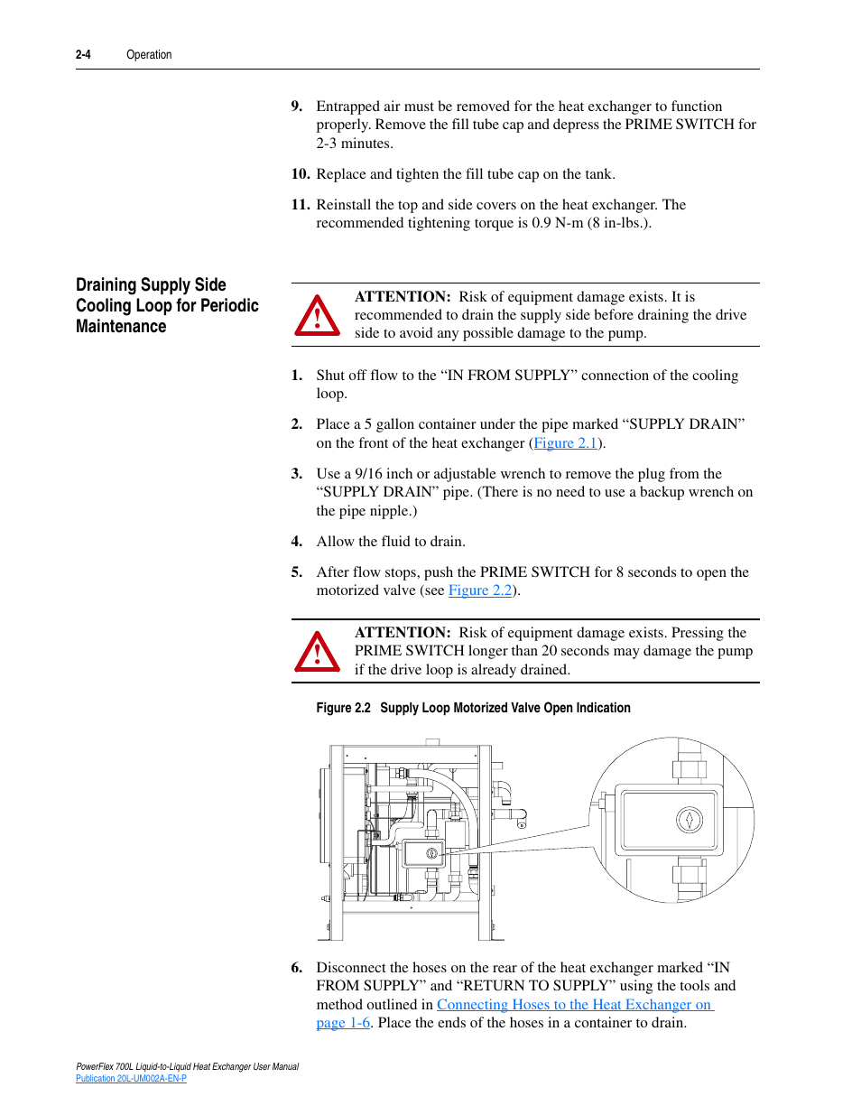 Upply loop for maintenance, see, Draining supply | Rockwell Automation 20L-LL PowerFlex 700L Liquid-to-Liquid Heat Exchanger User Manual | Page 30 / 40