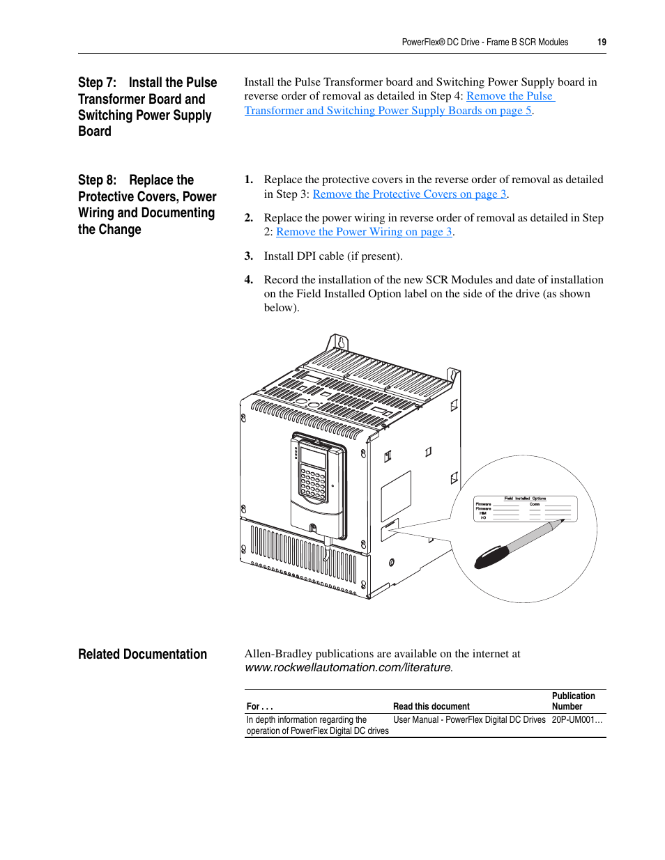 Related documentation | Rockwell Automation 20P PowerFlex DC Drive - Frame B SCR Modules User Manual | Page 19 / 20