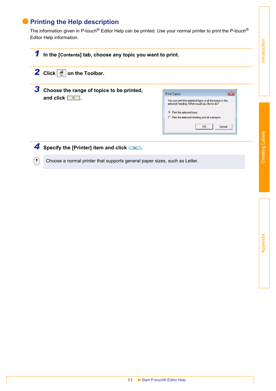 Printing the help description | Brother QL-570 User Manual | Page 11 / 35