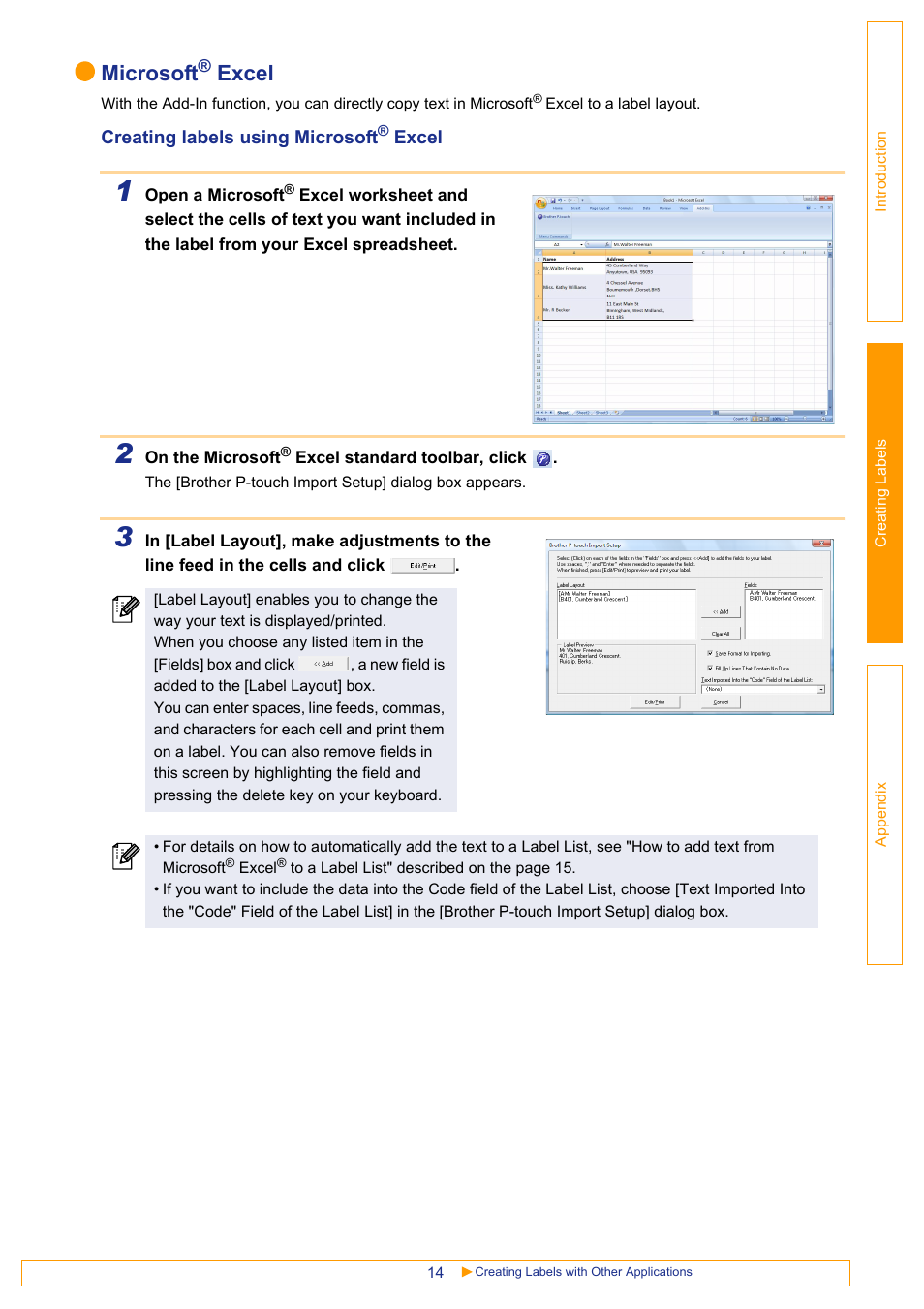Microsoft, Excel | Brother QL-570 User Manual | Page 14 / 35