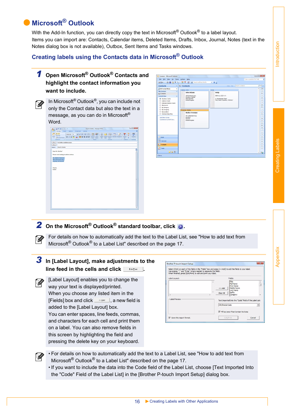 Microsoft, Outlook | Brother QL-570 User Manual | Page 16 / 35