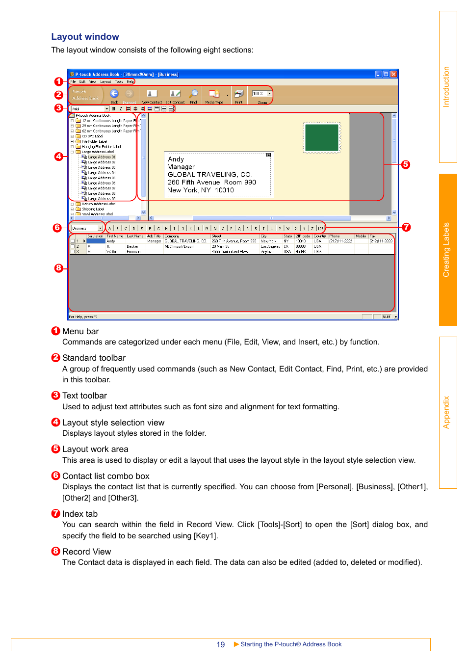 Layout window | Brother QL-570 User Manual | Page 19 / 35