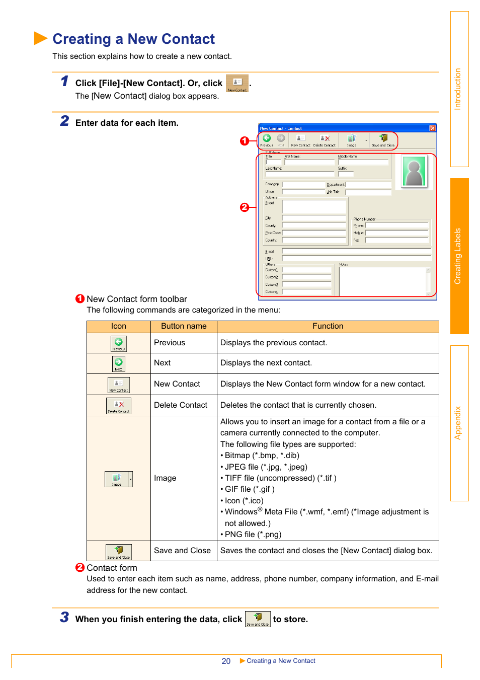 Creating a new contact | Brother QL-570 User Manual | Page 20 / 35