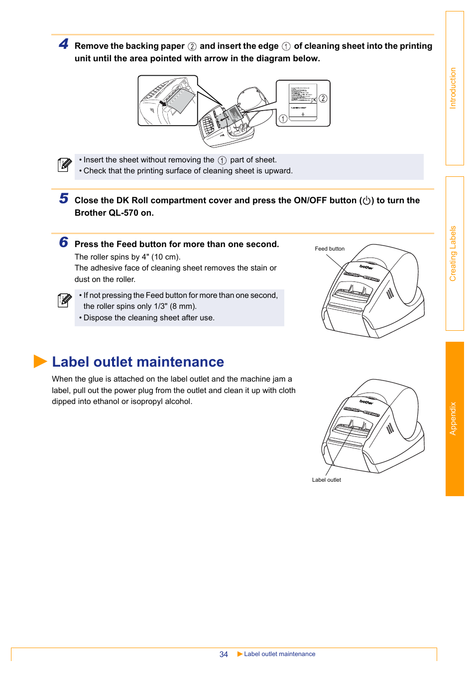 Label outlet maintenance | Brother QL-570 User Manual | Page 34 / 35