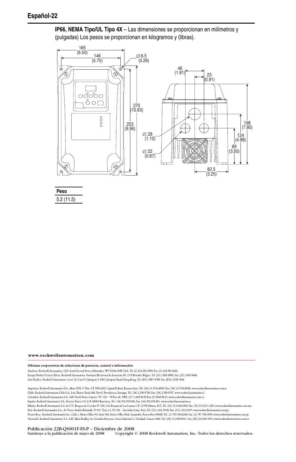 Español-22 | Rockwell Automation 22B PowerFlex 40 Quick Start FRN 5.xx - 6.xx User Manual | Page 114 / 161