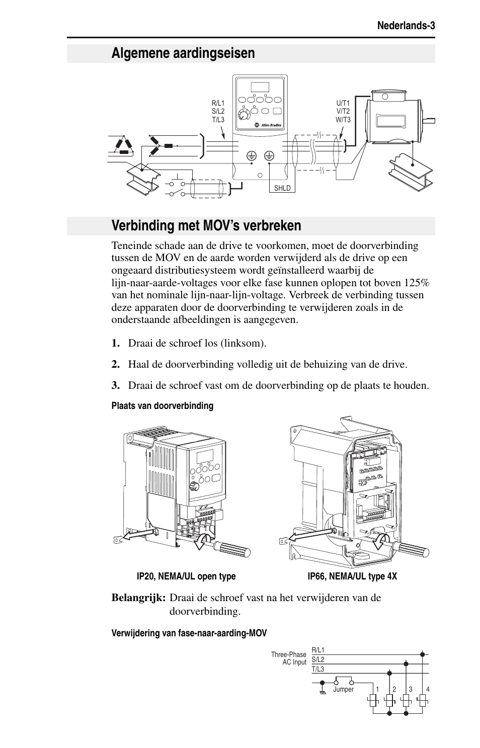 Algemene aardingseisen, Verbinding met mov’s verbreken | Rockwell Automation 22B PowerFlex 40 Quick Start FRN 5.xx - 6.xx User Manual | Page 117 / 161