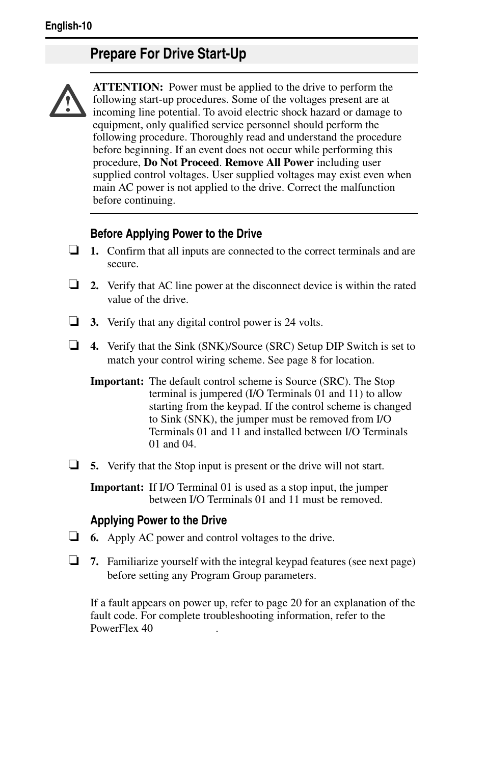 Prepare for drive start-up | Rockwell Automation 22B PowerFlex 40 Quick Start FRN 5.xx - 6.xx User Manual | Page 12 / 161