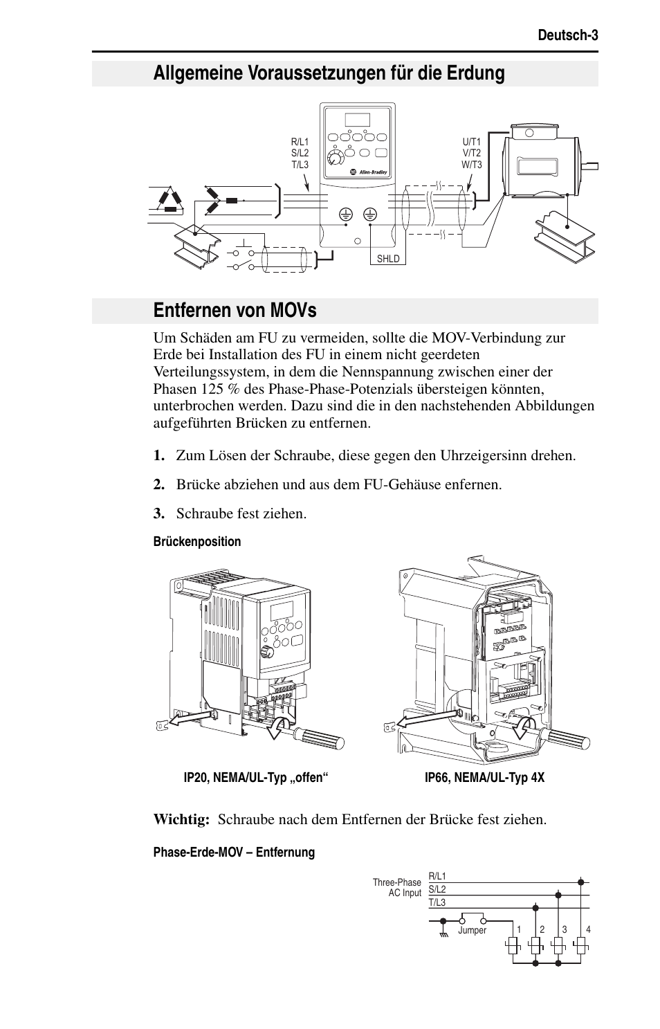 Allgemeine voraussetzungen für die erdung, Entfernen von movs | Rockwell Automation 22B PowerFlex 40 Quick Start FRN 5.xx - 6.xx User Manual | Page 27 / 161