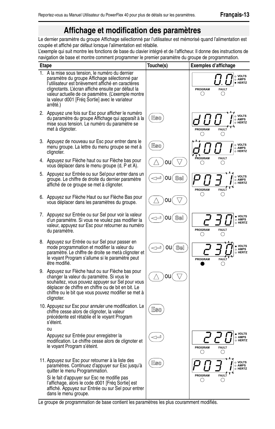 Affichage et modification des paramètres, Français-13 | Rockwell Automation 22B PowerFlex 40 Quick Start FRN 5.xx - 6.xx User Manual | Page 61 / 161