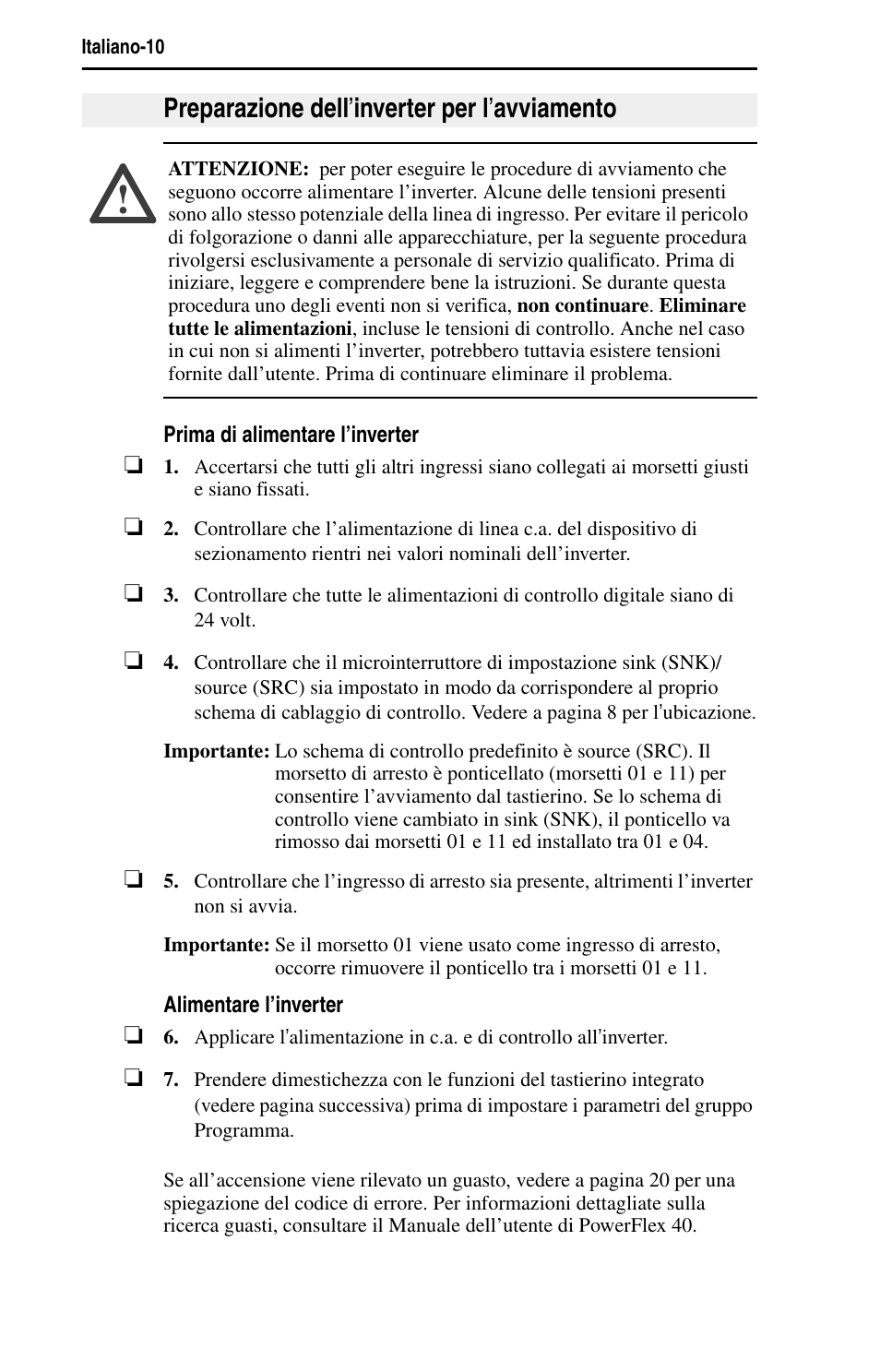 Preparazione dell ’ inverter per l ’ avviamento | Rockwell Automation 22B PowerFlex 40 Quick Start FRN 5.xx - 6.xx User Manual | Page 80 / 161