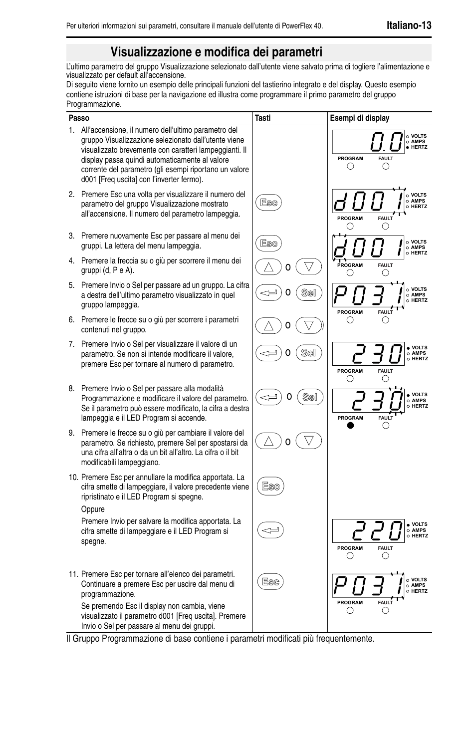 Visualizzazione e modifica dei parametri, Italiano-13 | Rockwell Automation 22B PowerFlex 40 Quick Start FRN 5.xx - 6.xx User Manual | Page 83 / 161