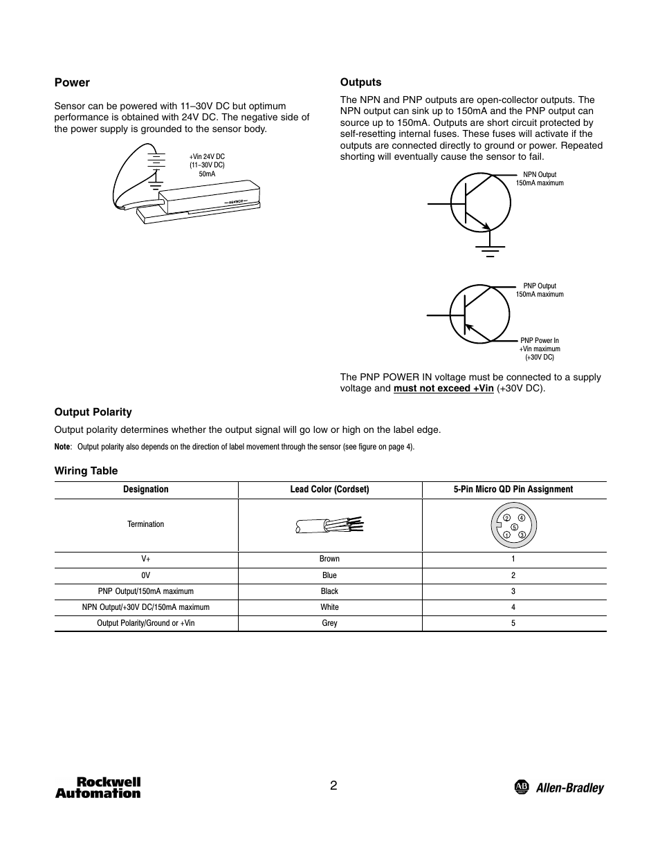 Power | Rockwell Automation 45LFM Capacitive Label Sensor User Manual | Page 2 / 4