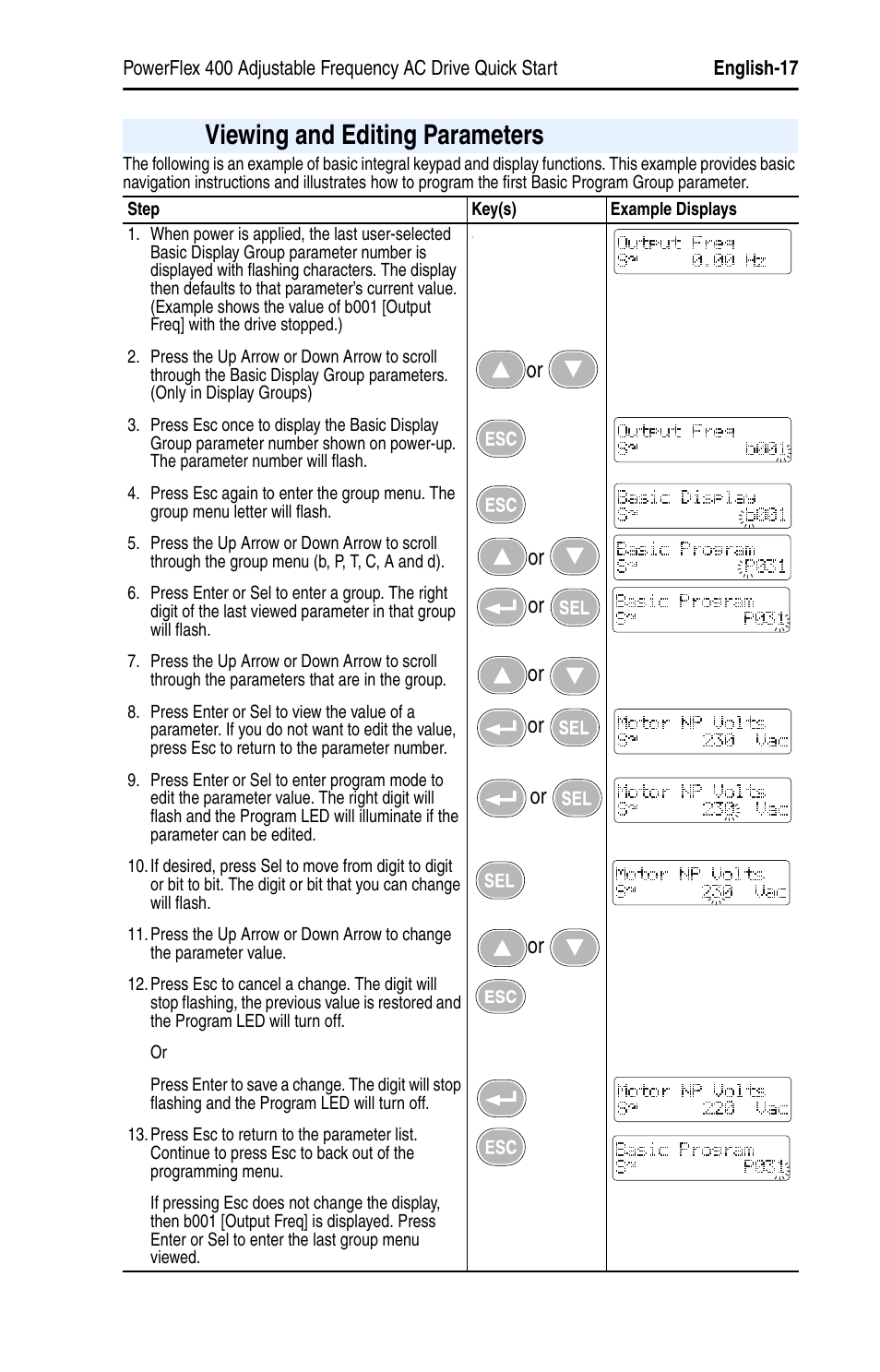 Viewing and editing parameters | Rockwell Automation 22C PowerFlex 400 AC Drive Quick Start - FRN 1-4.xx User Manual | Page 17 / 28