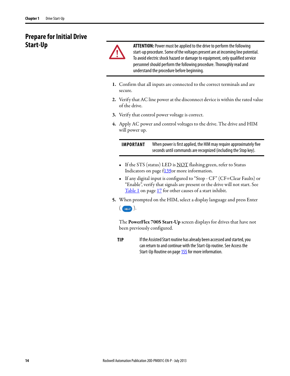 Prepare for initial drive start-up | Rockwell Automation 20D PowerFlex 700S AC Drives with Phase II Control Programming Manual User Manual | Page 14 / 214