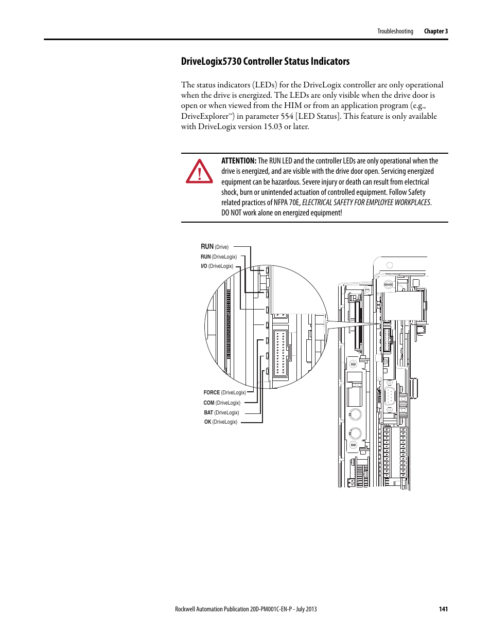 Drivelogix5730 controller status indicators, E drivelogix5730 controller status indicators | Rockwell Automation 20D PowerFlex 700S AC Drives with Phase II Control Programming Manual User Manual | Page 141 / 214