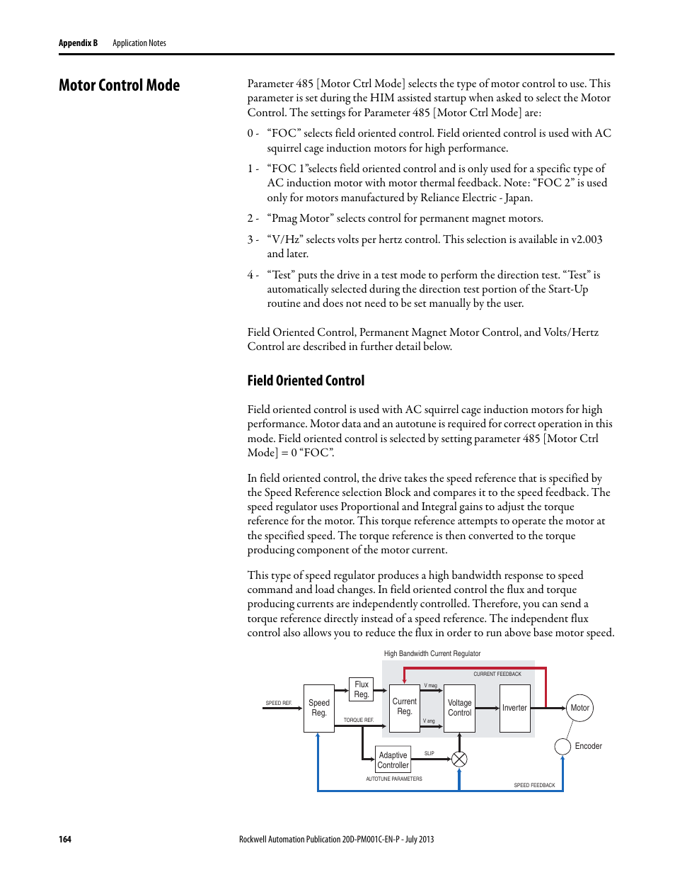Motor control mode, Field oriented control | Rockwell Automation 20D PowerFlex 700S AC Drives with Phase II Control Programming Manual User Manual | Page 164 / 214