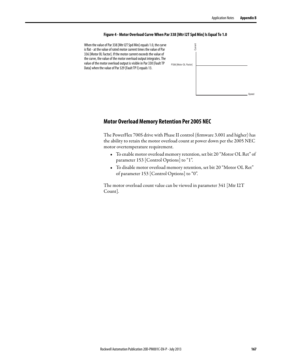 Motor overload memory retention per 2005 nec | Rockwell Automation 20D PowerFlex 700S AC Drives with Phase II Control Programming Manual User Manual | Page 167 / 214