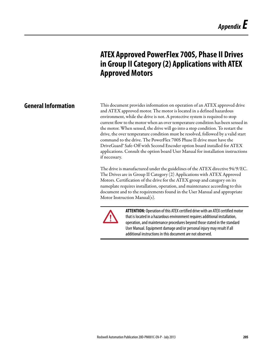 General information, Appendix e | Rockwell Automation 20D PowerFlex 700S AC Drives with Phase II Control Programming Manual User Manual | Page 205 / 214