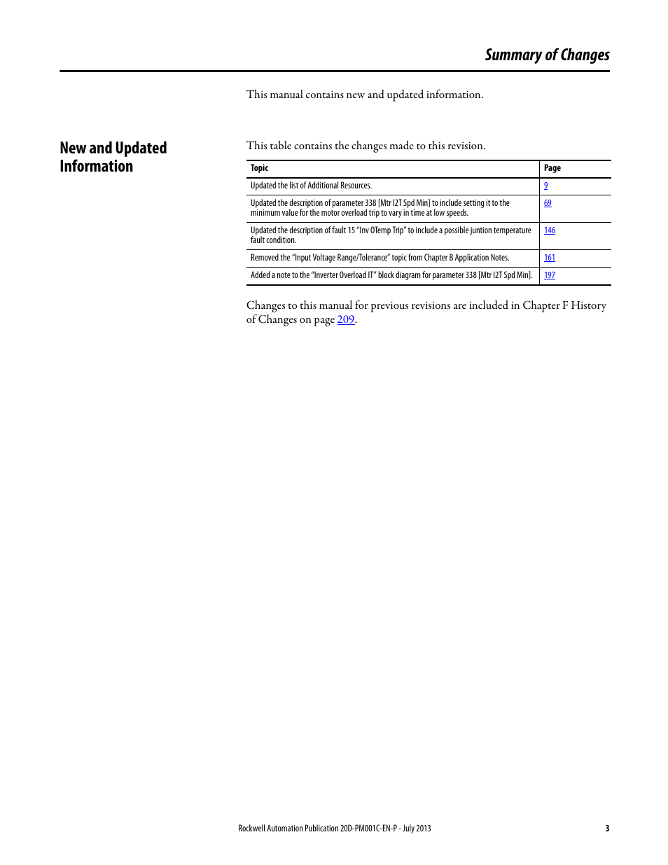 Summary of changes, New and updated information | Rockwell Automation 20D PowerFlex 700S AC Drives with Phase II Control Programming Manual User Manual | Page 3 / 214