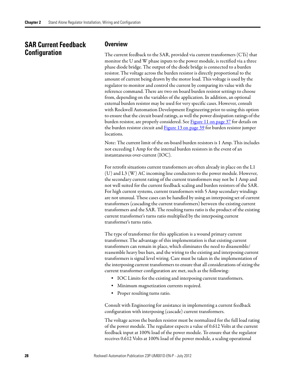 Sar current feedback configuration, Overview | Rockwell Automation 23P PowerFlex DC Stand Alone Regulator and Gate Amplifier User Manual | Page 28 / 90
