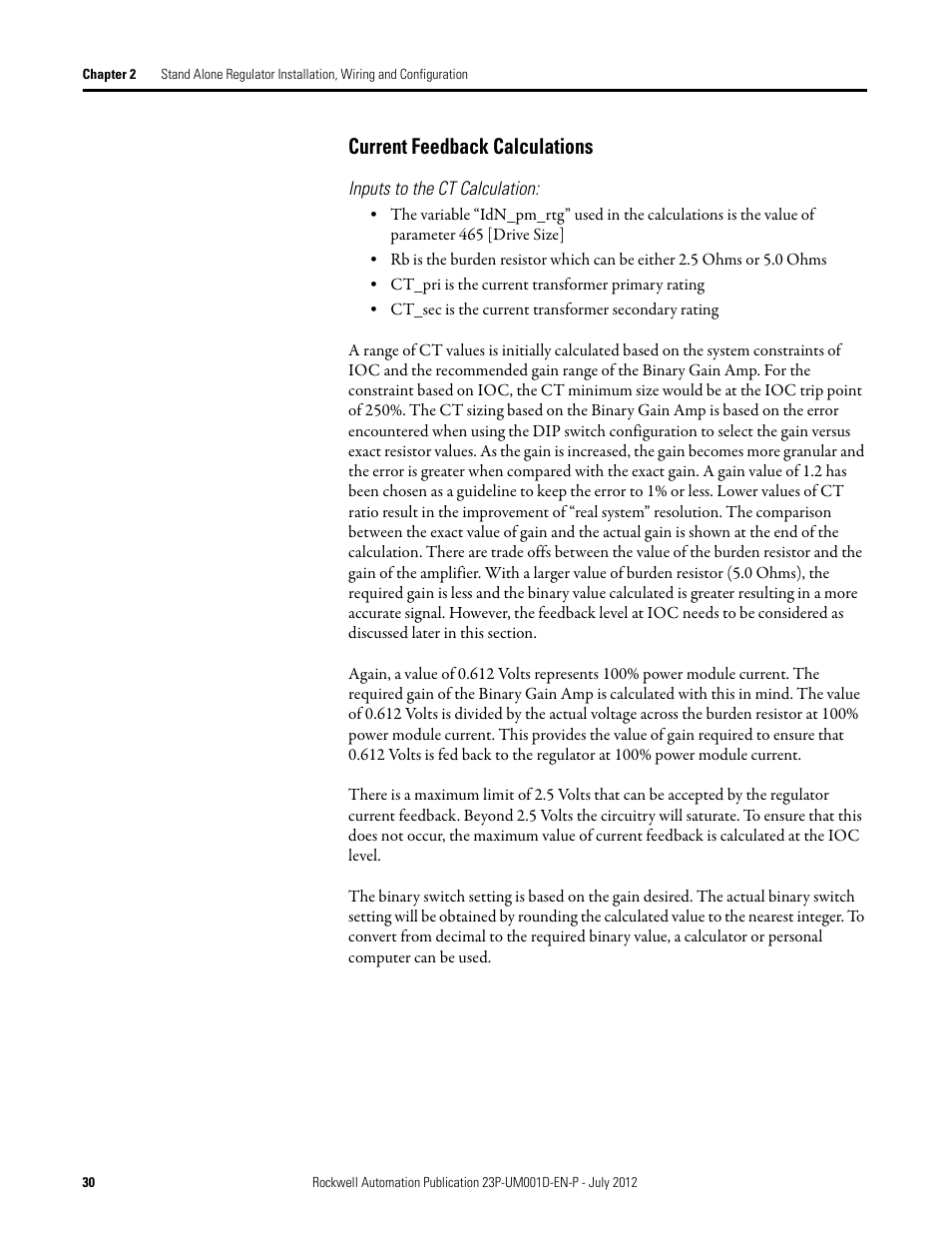 Current feedback calculations | Rockwell Automation 23P PowerFlex DC Stand Alone Regulator and Gate Amplifier User Manual | Page 30 / 90