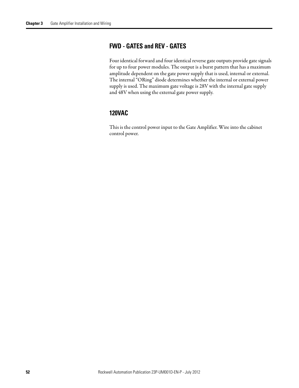 Fwd - gates and rev - gates, 120vac, Power modules. see | Rockwell Automation 23P PowerFlex DC Stand Alone Regulator and Gate Amplifier User Manual | Page 52 / 90