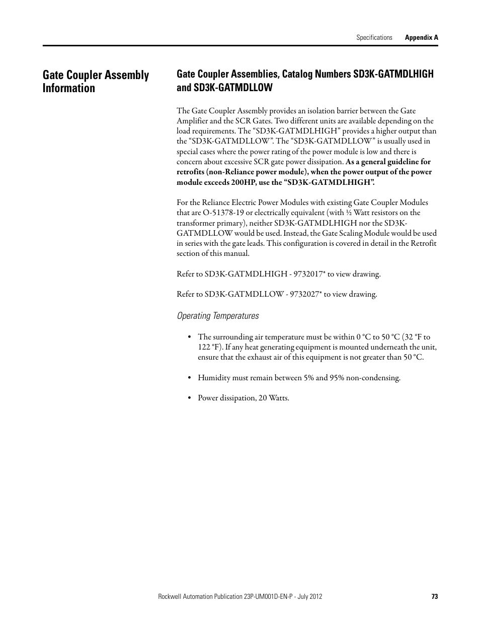 Gate coupler assembly information | Rockwell Automation 23P PowerFlex DC Stand Alone Regulator and Gate Amplifier User Manual | Page 73 / 90