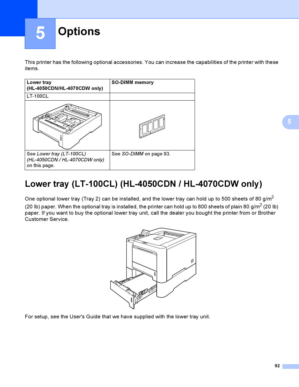 5 options, Options | Brother HL-4050CDN  EN User Manual | Page 101 / 211