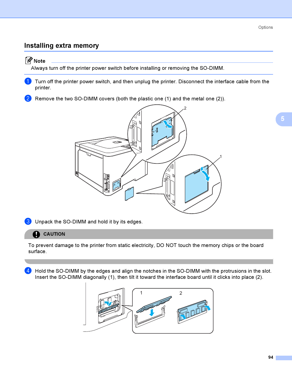 Installing extra memory | Brother HL-4050CDN  EN User Manual | Page 103 / 211