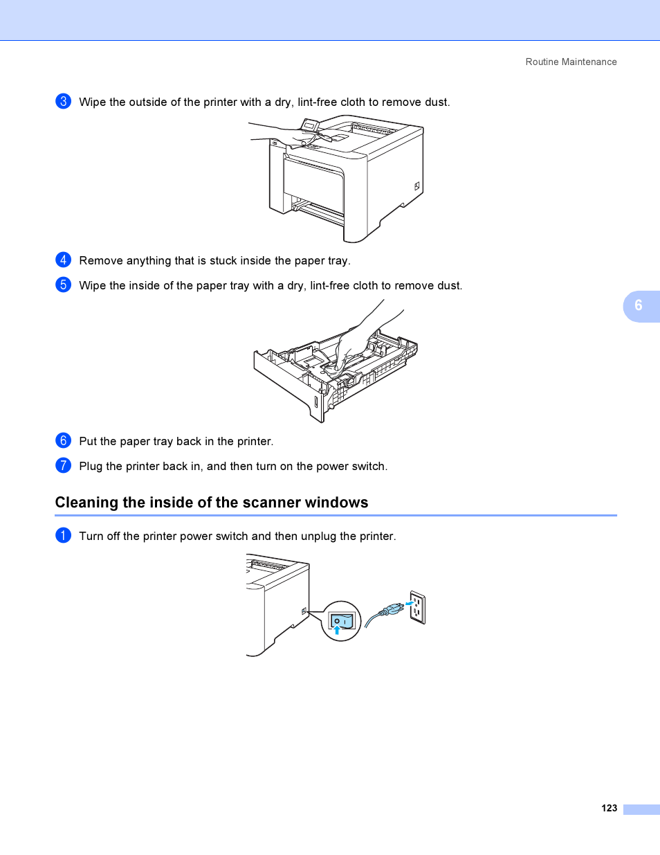 Cleaning the inside of the scanner windows | Brother HL-4050CDN  EN User Manual | Page 132 / 211