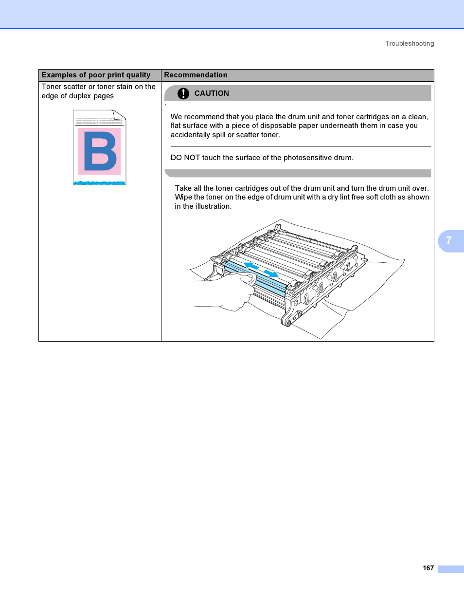 Caution, Examples of poor print quality recommendation | Brother HL-4050CDN  EN User Manual | Page 176 / 211