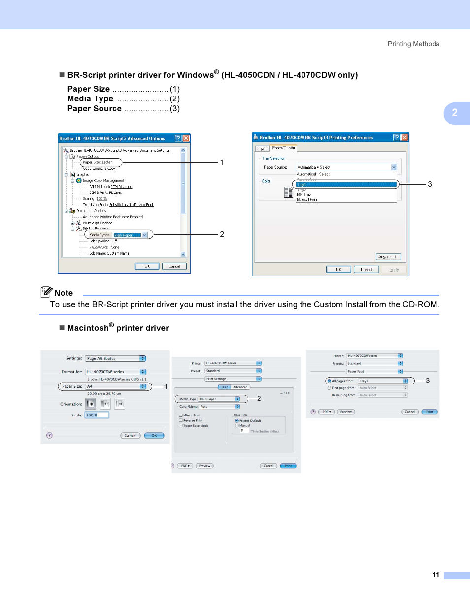 Br-script printer driver for windows, Macintosh, Printer driver | Brother HL-4050CDN  EN User Manual | Page 20 / 211