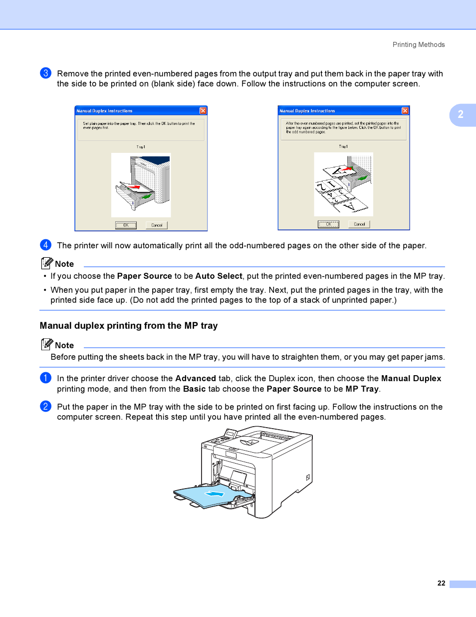 Manual duplex printing from the mp tray | Brother HL-4050CDN  EN User Manual | Page 31 / 211