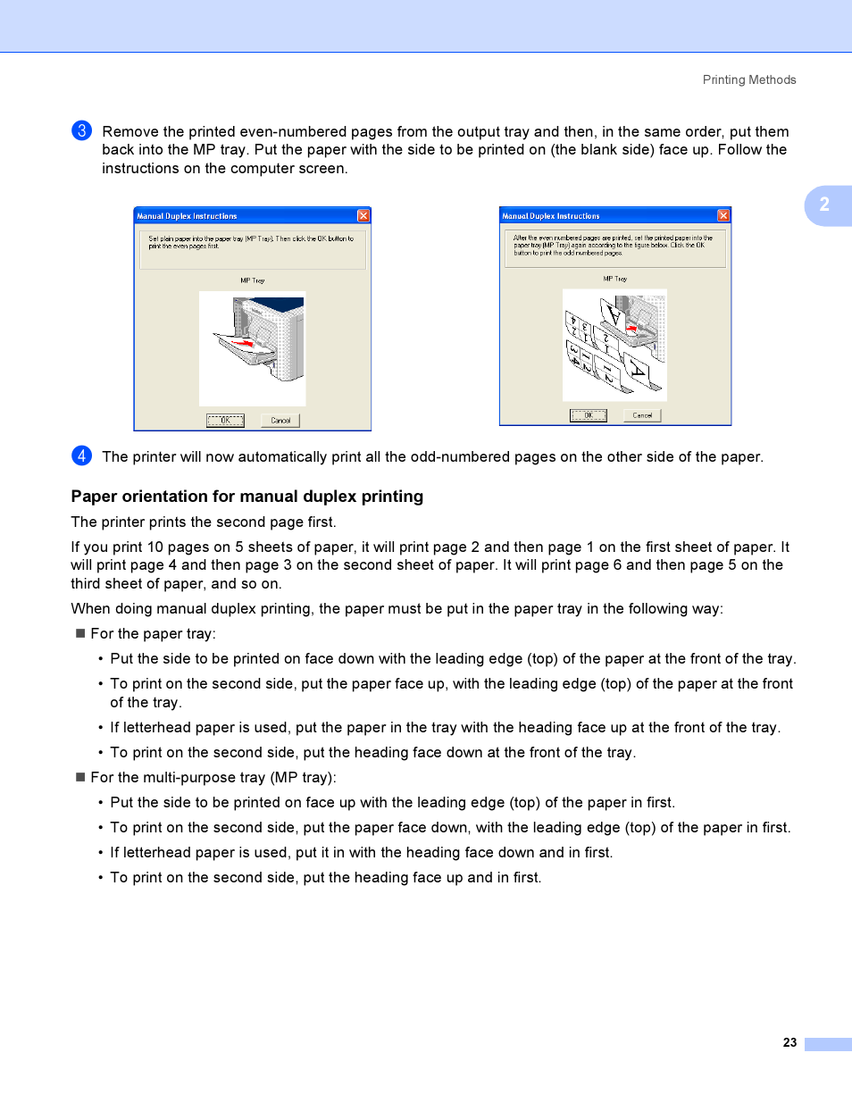 Paper orientation for manual duplex printing | Brother HL-4050CDN  EN User Manual | Page 32 / 211