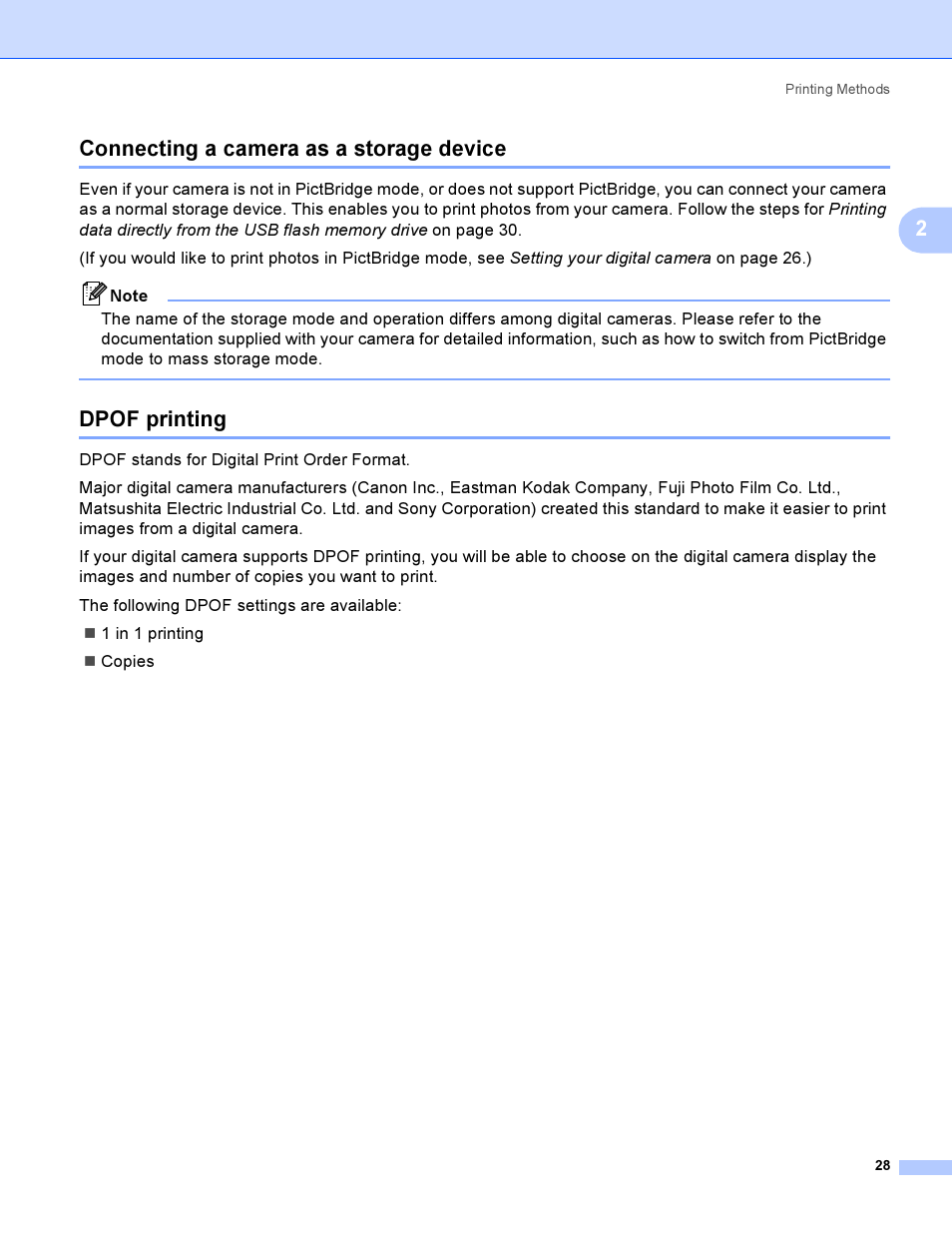 Connecting a camera as a storage device, Dpof printing, 2connecting a camera as a storage device | Brother HL-4050CDN  EN User Manual | Page 37 / 211