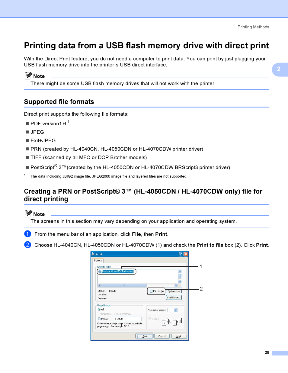 Supported file formats | Brother HL-4050CDN  EN User Manual | Page 38 / 211