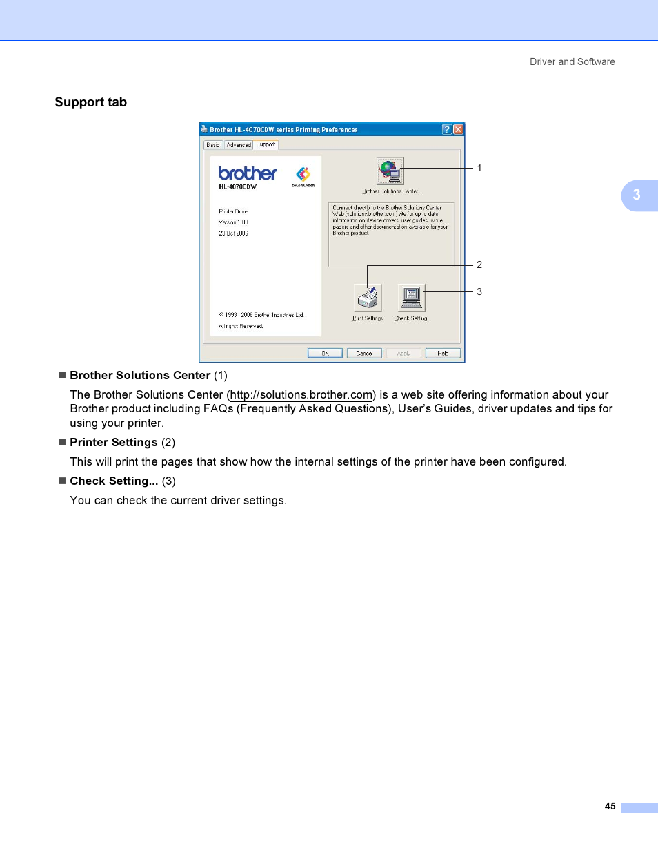 Support tab | Brother HL-4050CDN  EN User Manual | Page 54 / 211