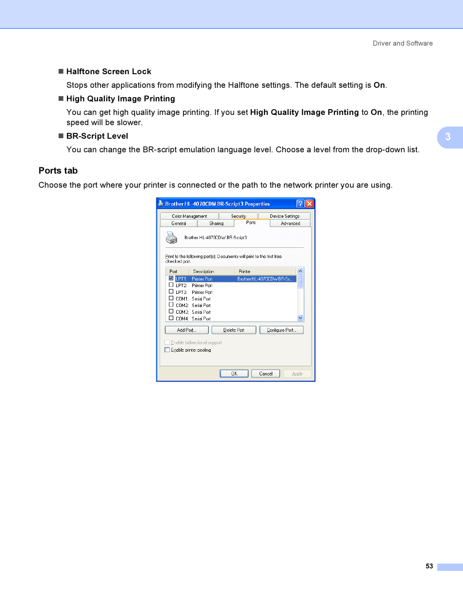 Ports tab | Brother HL-4050CDN  EN User Manual | Page 62 / 211