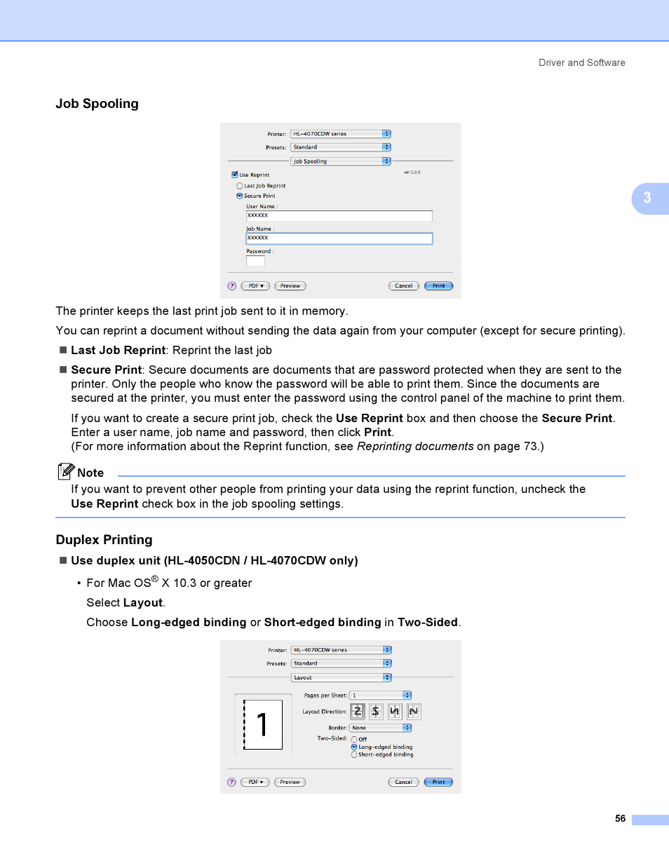 Job spooling, Duplex printing | Brother HL-4050CDN  EN User Manual | Page 65 / 211