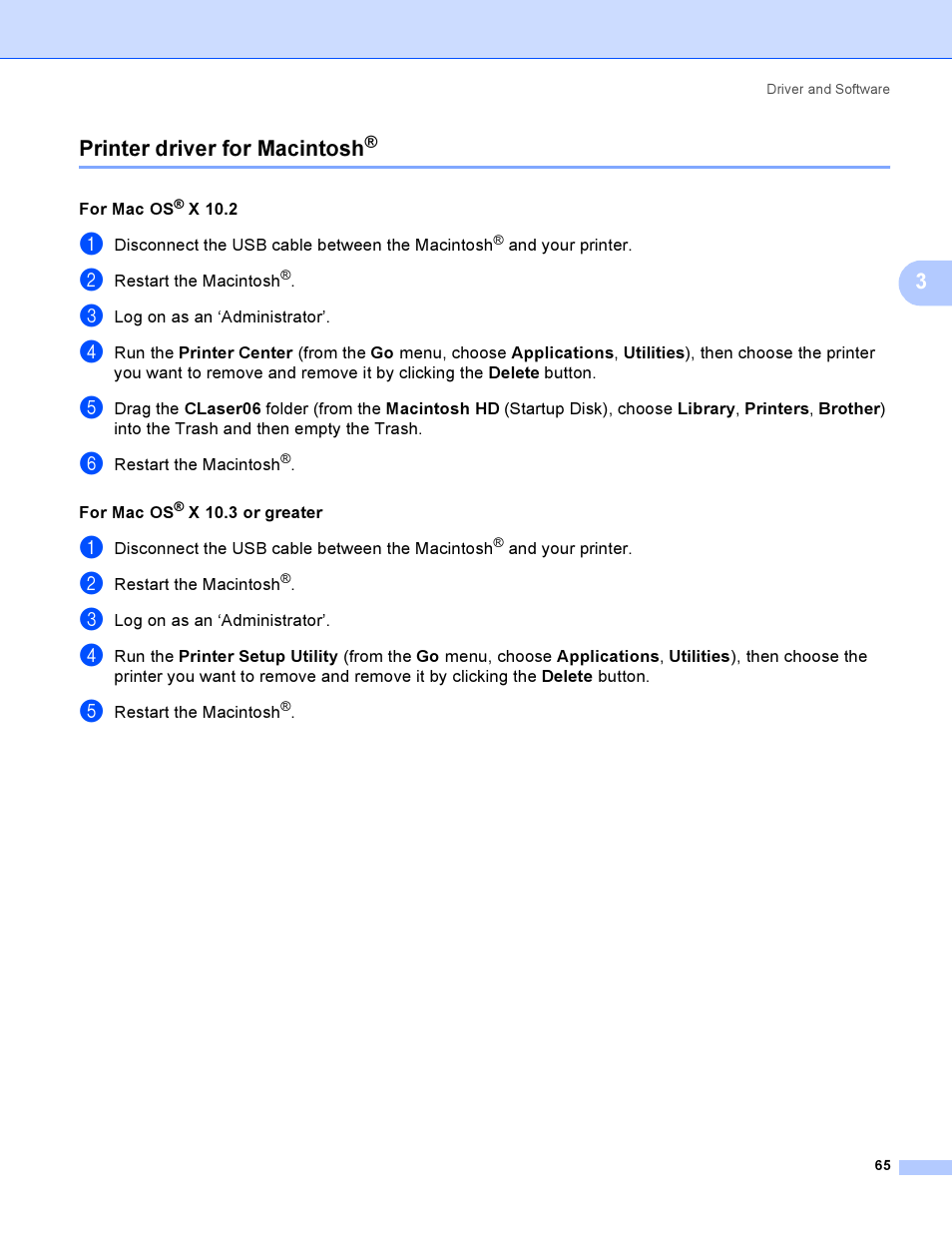 Printer driver for macintosh, 3printer driver for macintosh | Brother HL-4050CDN  EN User Manual | Page 74 / 211