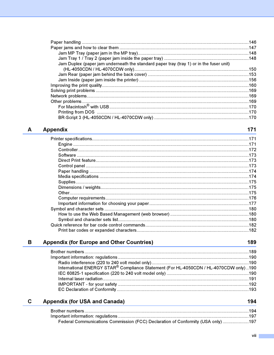 Brother HL-4050CDN  EN User Manual | Page 8 / 211