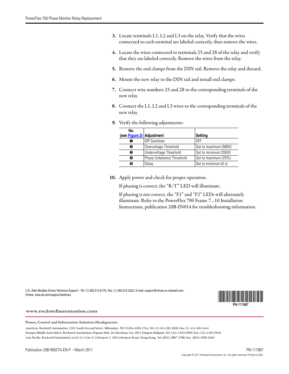 Rockwell Automation SK-G9-RELAY-F9 700 Phase Monitor Relay - Frame 9 User Manual | Page 4 / 4