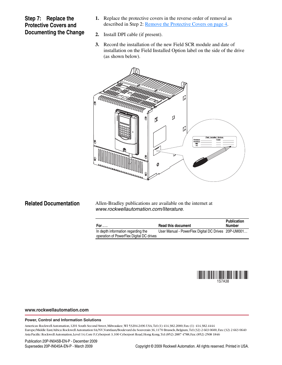 Related documentation, Publication 20p-in045b-en-p - december 2009 | Rockwell Automation 20P PowerFlex DC Drive - Frame B Field SCR Module User Manual | Page 14 / 14