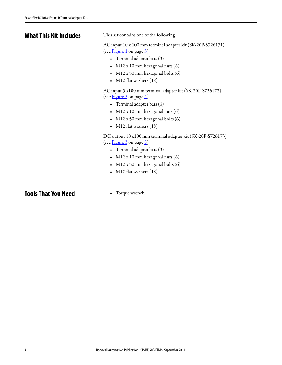 What this kit includes, Tools that you need | Rockwell Automation 20P PowerFlex DC Drive - Frame D Terminal Adapter Kits User Manual | Page 2 / 6